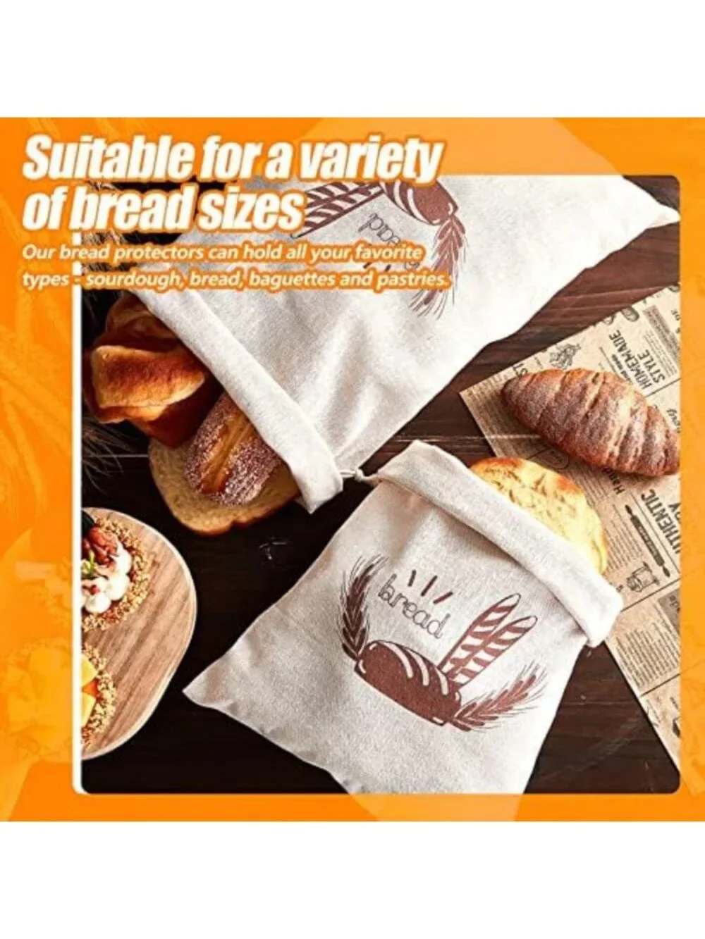 20 Pcs Reusable Linen Bread Bags - 2 Sizes for Homemade Baking & Food Storage